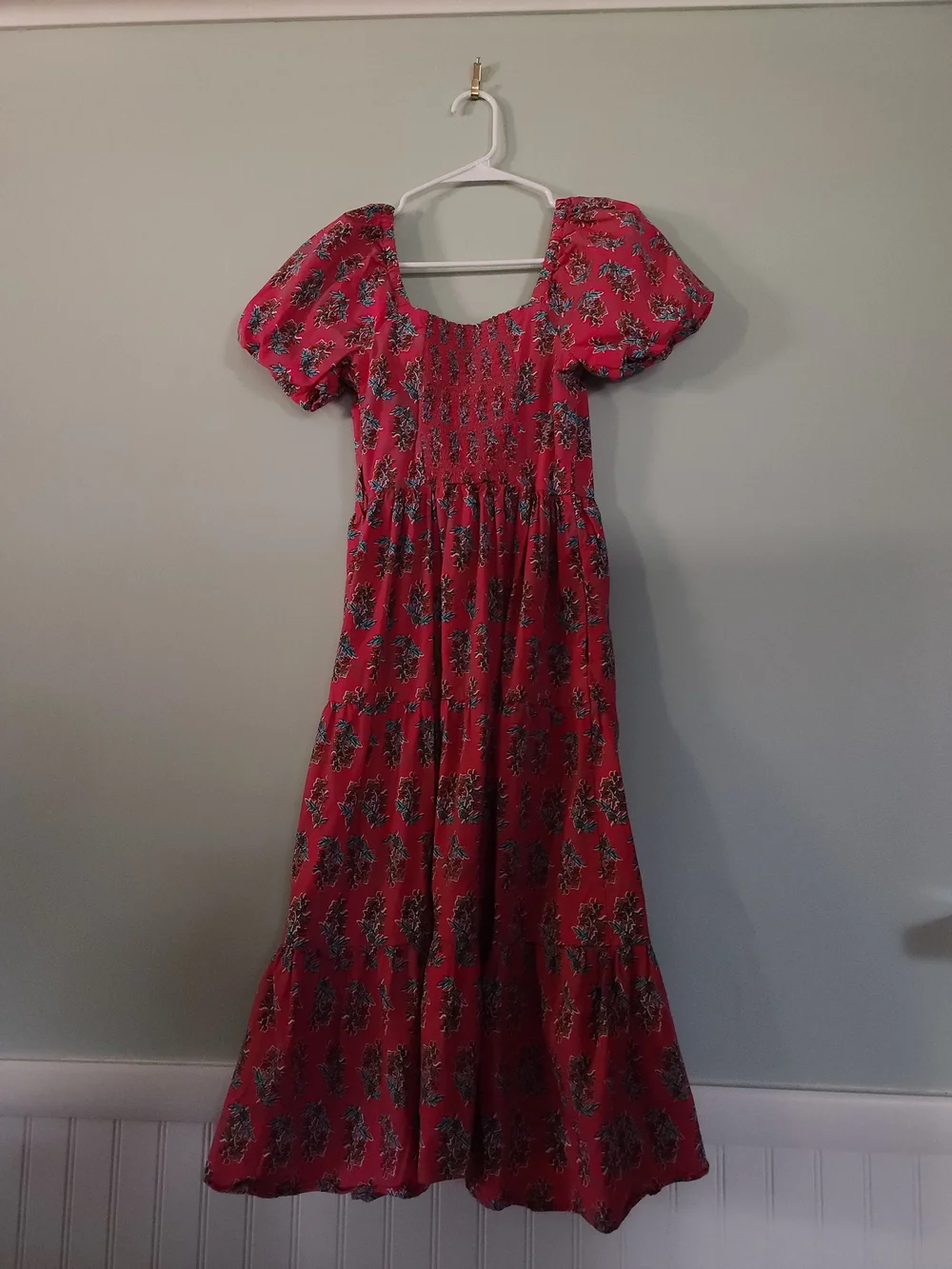 J. Crew Coral Pink Floral Puff-Sleeve Maxi Dress